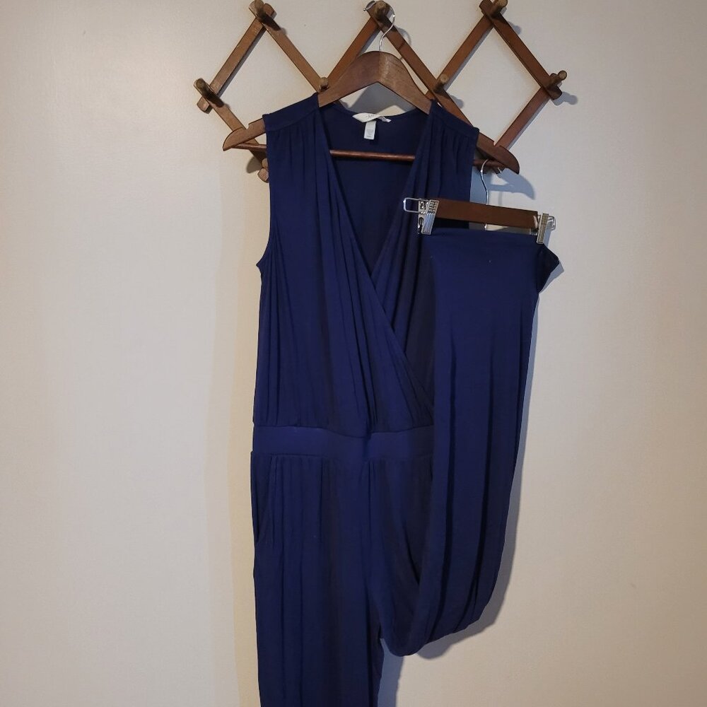 Soma Jersey Knit Faux Wrap Jumpsuit Blue SZ S